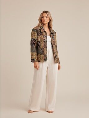 Diamonds & Pearls Patchwork Tapestry Jacket Floral Zip Front M